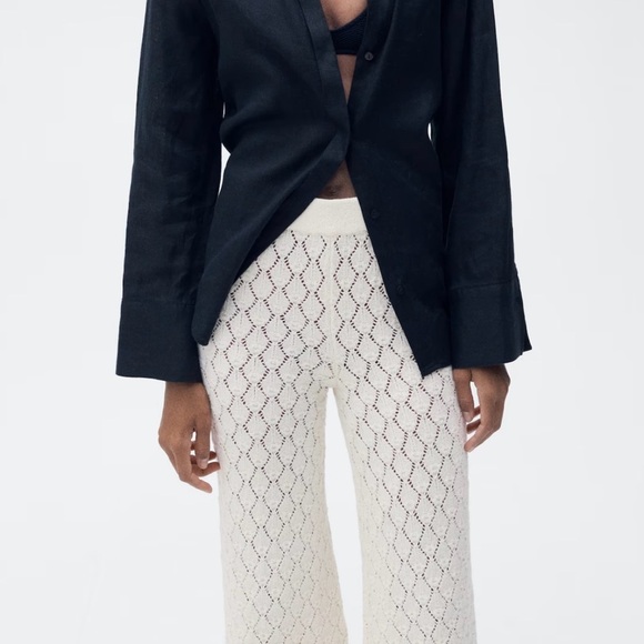 Mango STRAIGHT-FIT OPENWORK KNITTED Cream Pants - Picture 4 of 7